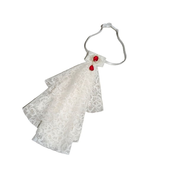 Women's Renaissances Colonial Lace Jabot Necktie Victorian Rhinestones Ruffle Neck Collar Detachable Collar Accessory