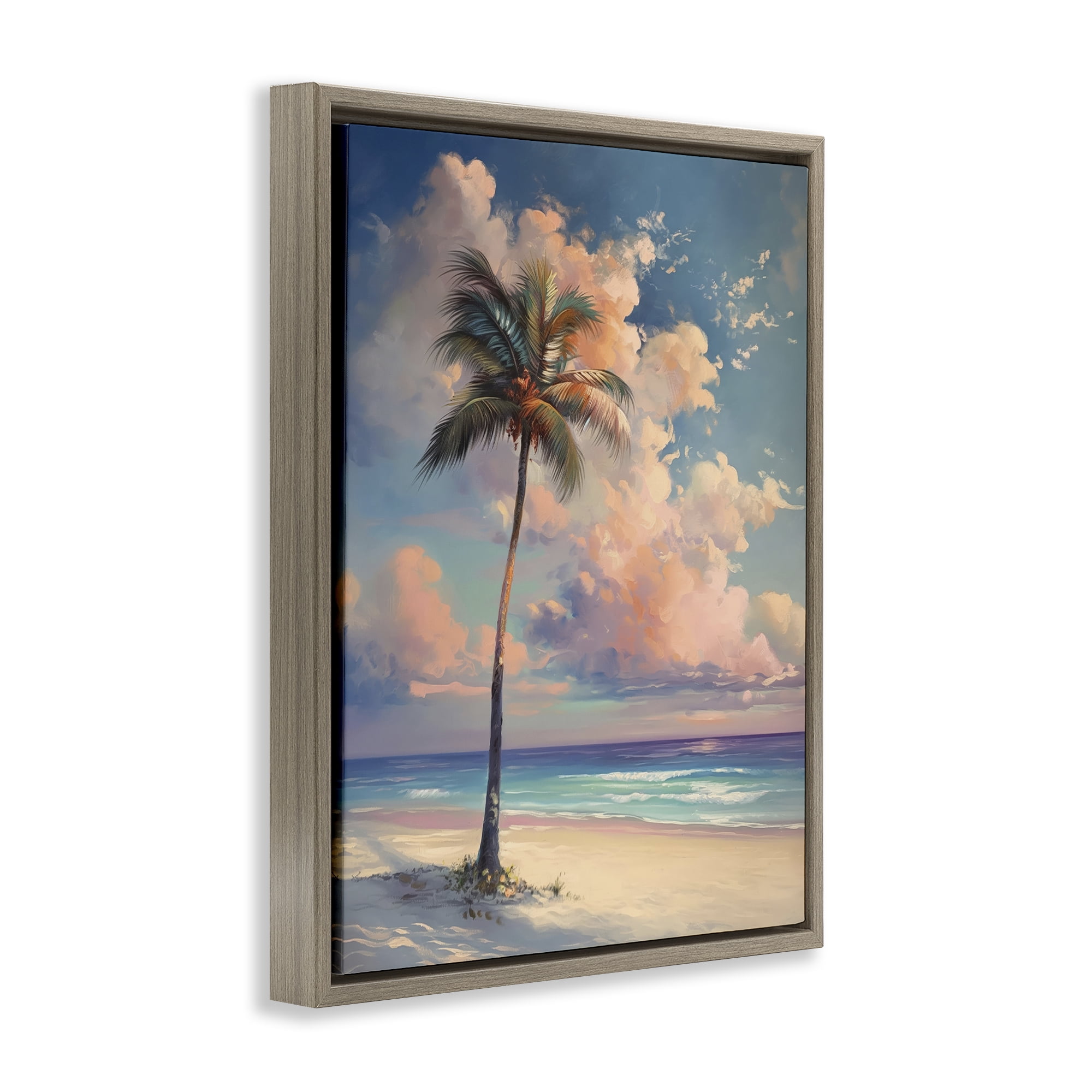 Stupell Industries Bright Hued Beach Palm Nautical & Beach Painting Brown Floater Framed Canvas Art Print Wall Art, 25 x 31