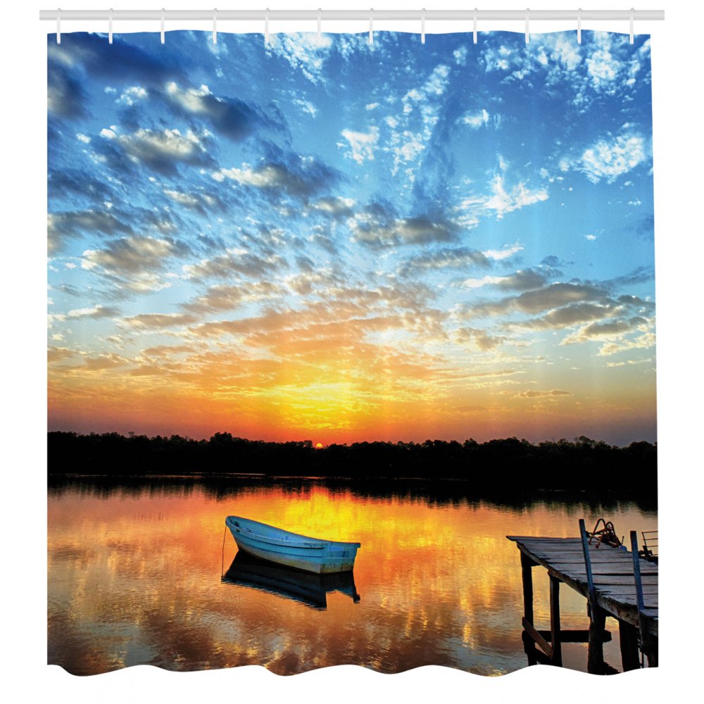 Sailboat Fisherman Sunset Lake Wooden Dock Shower Curtain Extra Long 84