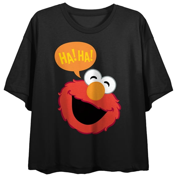 Sesame Street Laughing Elmo Women'S Black Short Sleeve Crop Tee-Medium