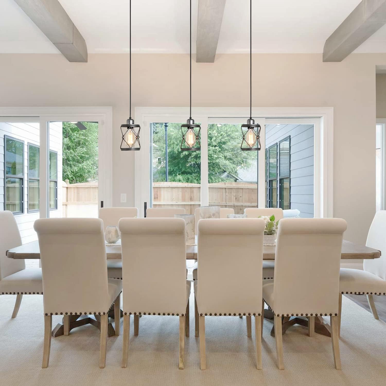 Industrial Pendant Lighting for Kitchen Island, Rustic Mini Cage Pendant Light, Farmhouse Pendant Lamp with Silver Grey for Dining Room, Hallway, Entryway, Bedroom