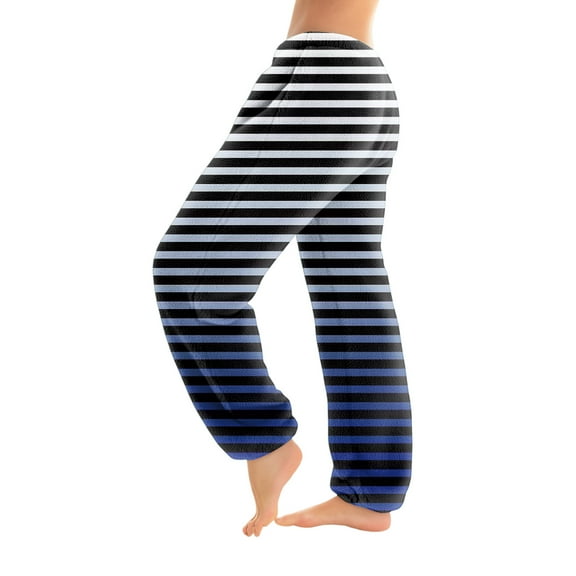 WTOBBY Women's Striped Print Pajama Pants with Elastic Cuffed Bottoms - Classic Pattern Sleepwear for Comfortable Home Lounge Wear - Straight Leg Comfortable Fit,Black L