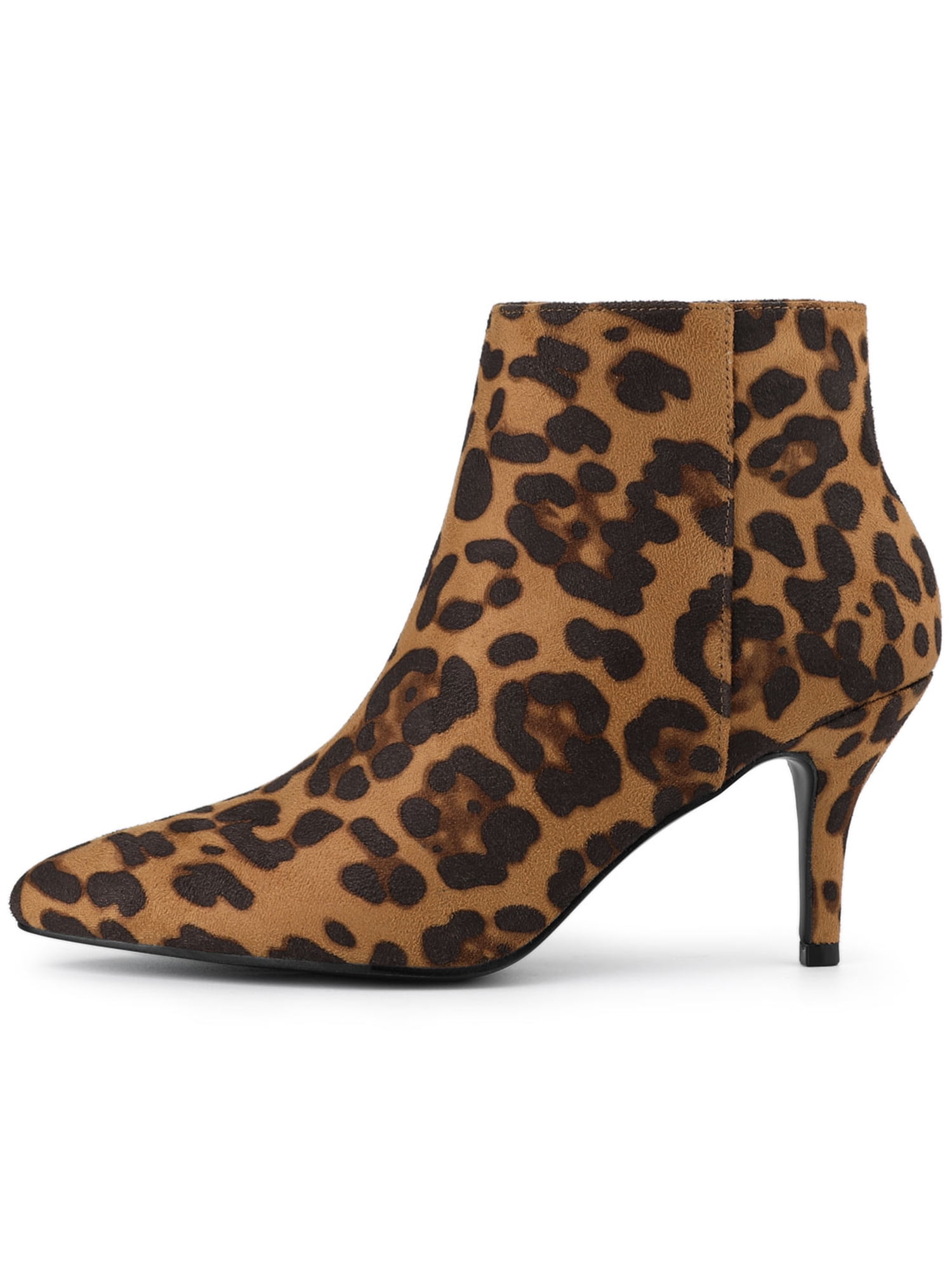 DARING DIVA Women's Pointed Toe Zipper Stiletto Heel Ankle Wrap Boots Leopard 10