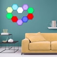 thumbnail image 4 of 10 piezas de luz colorida de pared hexagonal con control remoto, luces modulares sensibles al tacto con alimentación USB, luz de noche LED de montaje de geometría creativa, 4 of 5