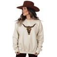 thumbnail image 4 of Western Longhorn Skull Sweatshirt for Women Vintage Cow Skull Graphic Pullover Sand Sweatshirt Adult X-Large, 4 of 7
