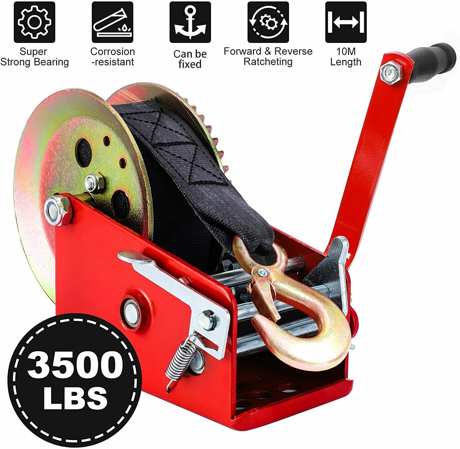 Carble 3500 lbs Boat Trailer Winch, Heavy Duty Hand Winch Cable Crank