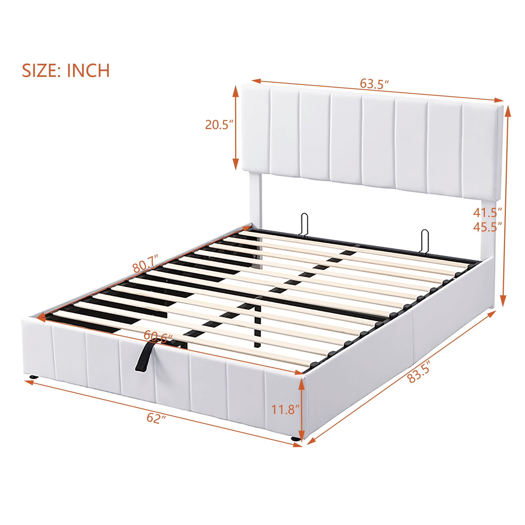 Queen Upholstered Platform Bed 83.5 Inch, Hydraulic Storage System Bed Frame with Linen Fabric Headboard, No Box Spring Needed, White