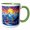 Green/White, variant on 3drose, Two Robin Birds on a Tree. Mountain Sunrise. Happy Holidays Gift, 11oz Two-tone Red Mug