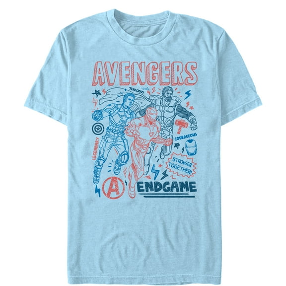 Men's Marvel Avengers: Endgame Cartoon Doodle Print  Graphic Tee Light Blue 3X Large