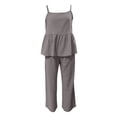 thumbnail image 4 of Teen Girls Cotton Linen Outfits 2pc Tank Top Shorts Set Sleeveless Shirt Long Wide-Leg Pants Clothing with Pocket Kids Two Piece Outfits Girls, 4 of 4