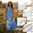 thumbnail image 6 of Xoenoiee Blue Cherry Blossom Print Women's 2026 Summer Flowy Maxi Dresses with Pockets, Cotton Linen Casual Sleeveless Ruffle Beach Long Bohemian Dress Crewneck Pleated Sundresses, Size M, 6 of 7