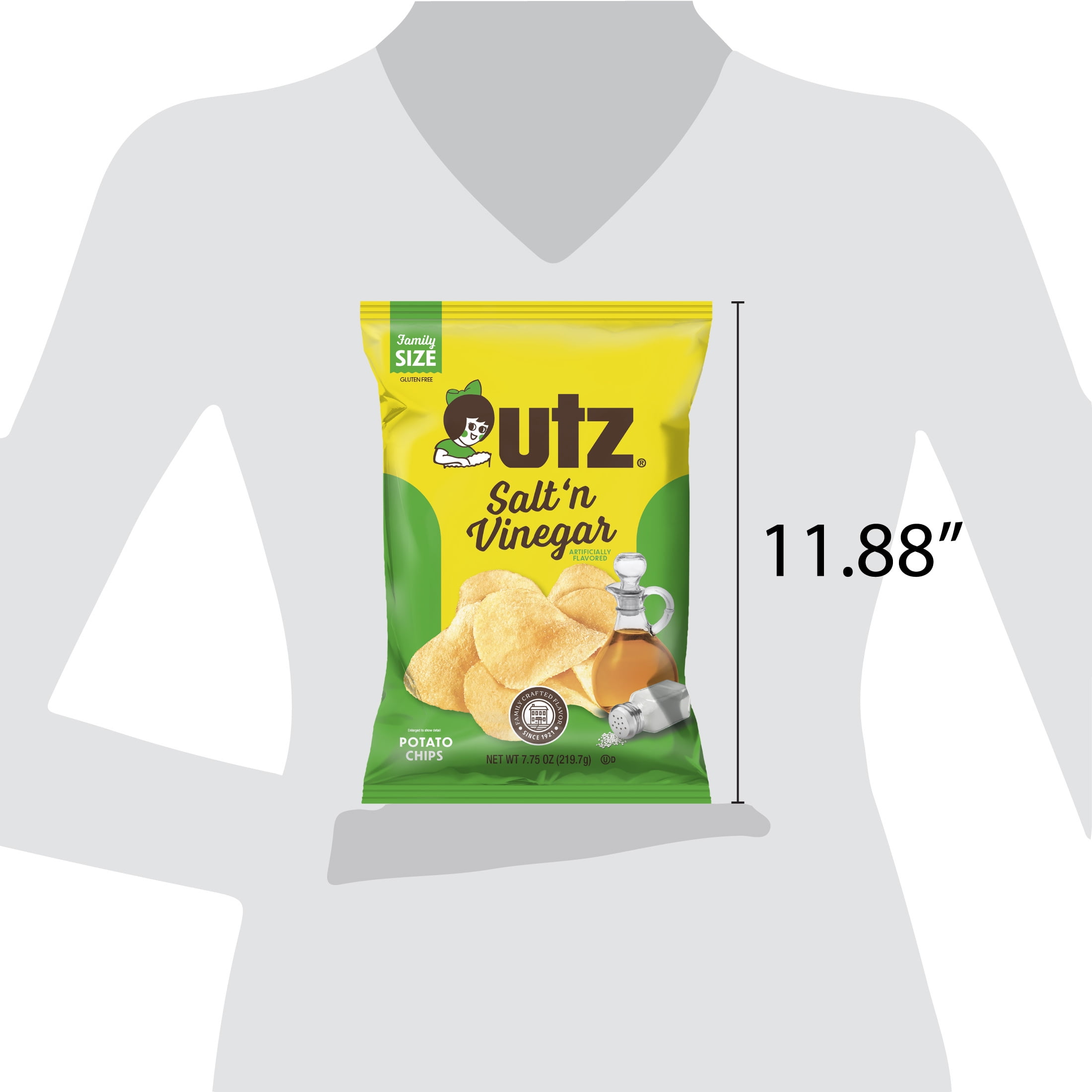 (3 pack) Utz Salt 'n Vinegar Potato Chips, Gluten-Free, Family Size, 7.75 oz Bag