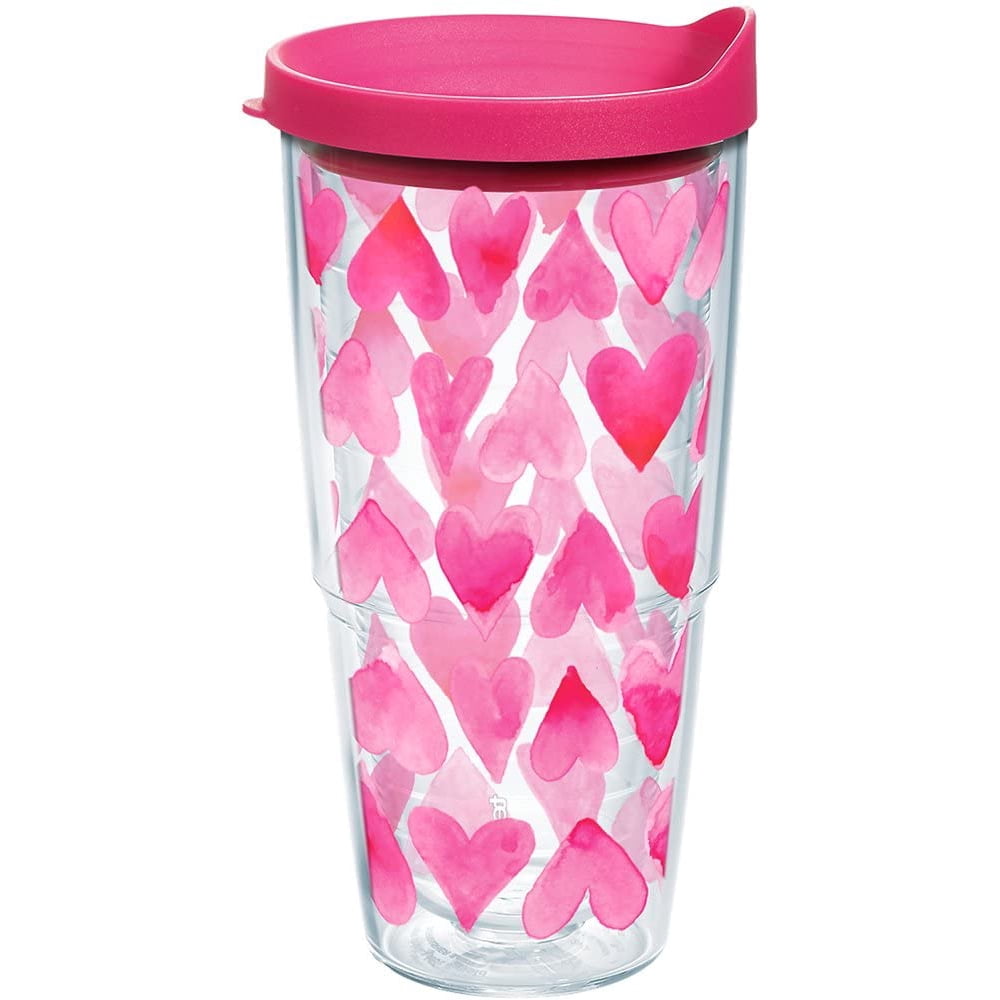 Tervis Pink Hearts All Over Insulated Tumbler with Wrap and Fuschia Lid