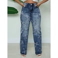 thumbnail image 3 of Denim Jeans for Women Stretch Mid Rise Button Elastic Waist Jeans Cross Embellished Wide Leg Jeans Perfect for Edgy Casual Streetwear Looks, 3 of 7