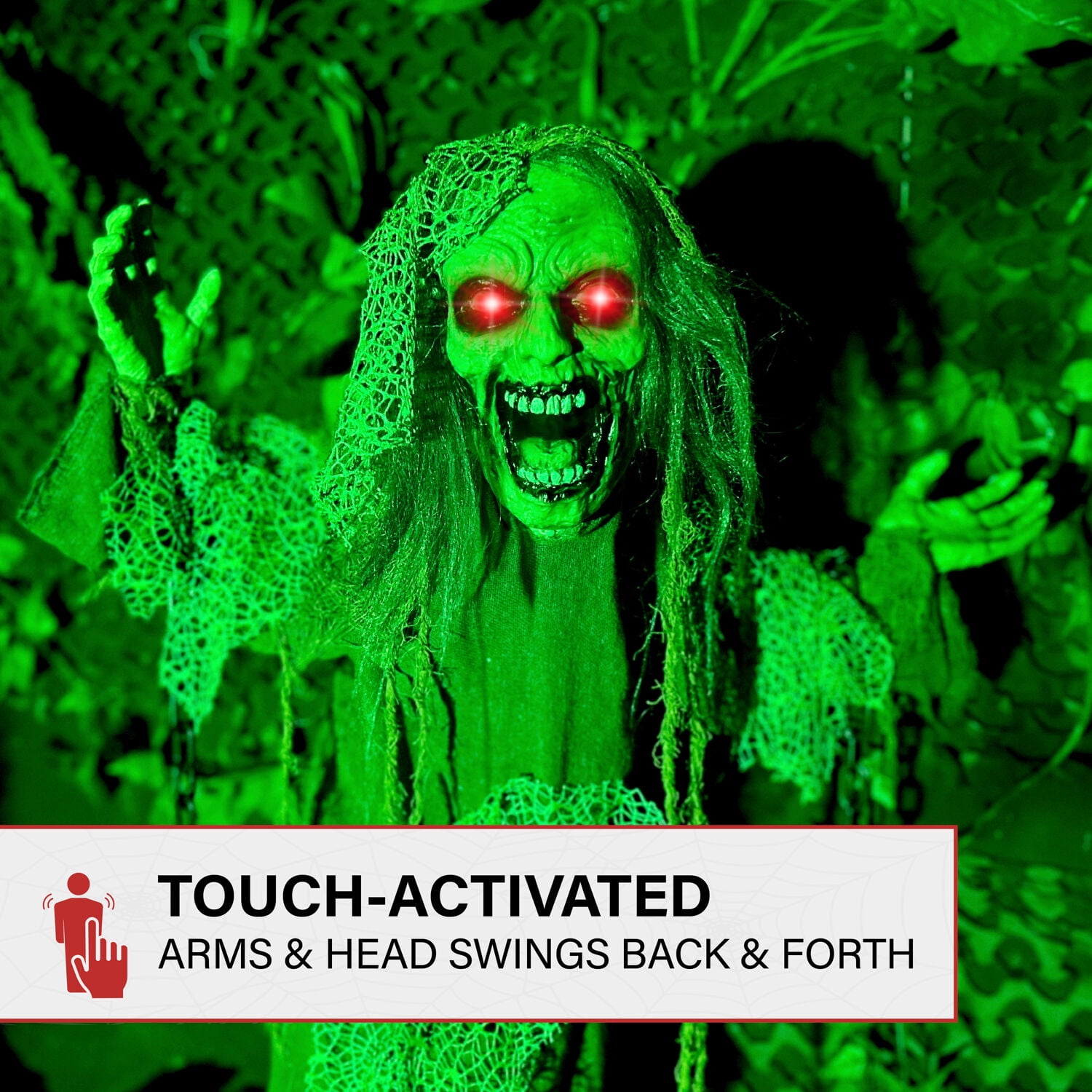 Haunted Hill Farm 5.5 ft Lifesize Animatronic Zombie with Chains with Lights and Sound, Indoor/Covered Outdoor Halloween Decoration, HHZOMB-9FLSA