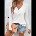 thumbnail image 4 of Blusa de Otoño con Cuello en V, Larga, Cuello Halter y Botones, Informal, Elegante, de Punto Gofre para Mujer. XL, 4 of 7