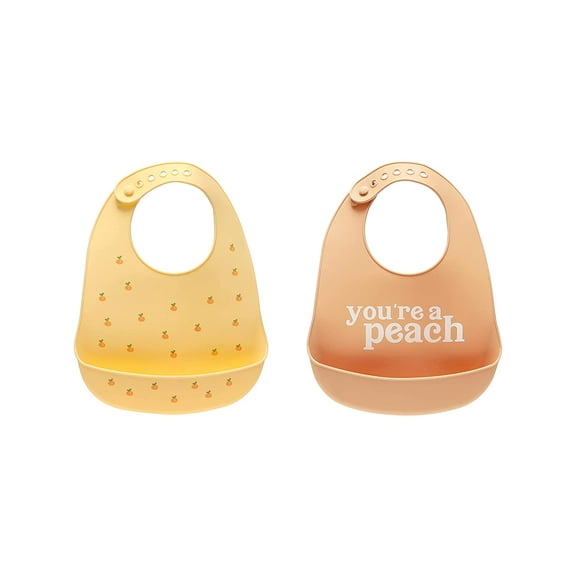 Pearhead Silicone Bib Set of 2, Baby Girl You’re a Peach Earth Tone Baby Bib Set, Baby Feeding Accessory for New Parents and Expecting Parents