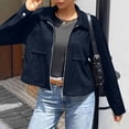 thumbnail image 4 of PRINxy Women's Long Sleeve Notch Lapel Full Zip Cropped Jacket with Faux Suede and Chest Pockets for Fall Winter Casual Navy S, 4 of 7