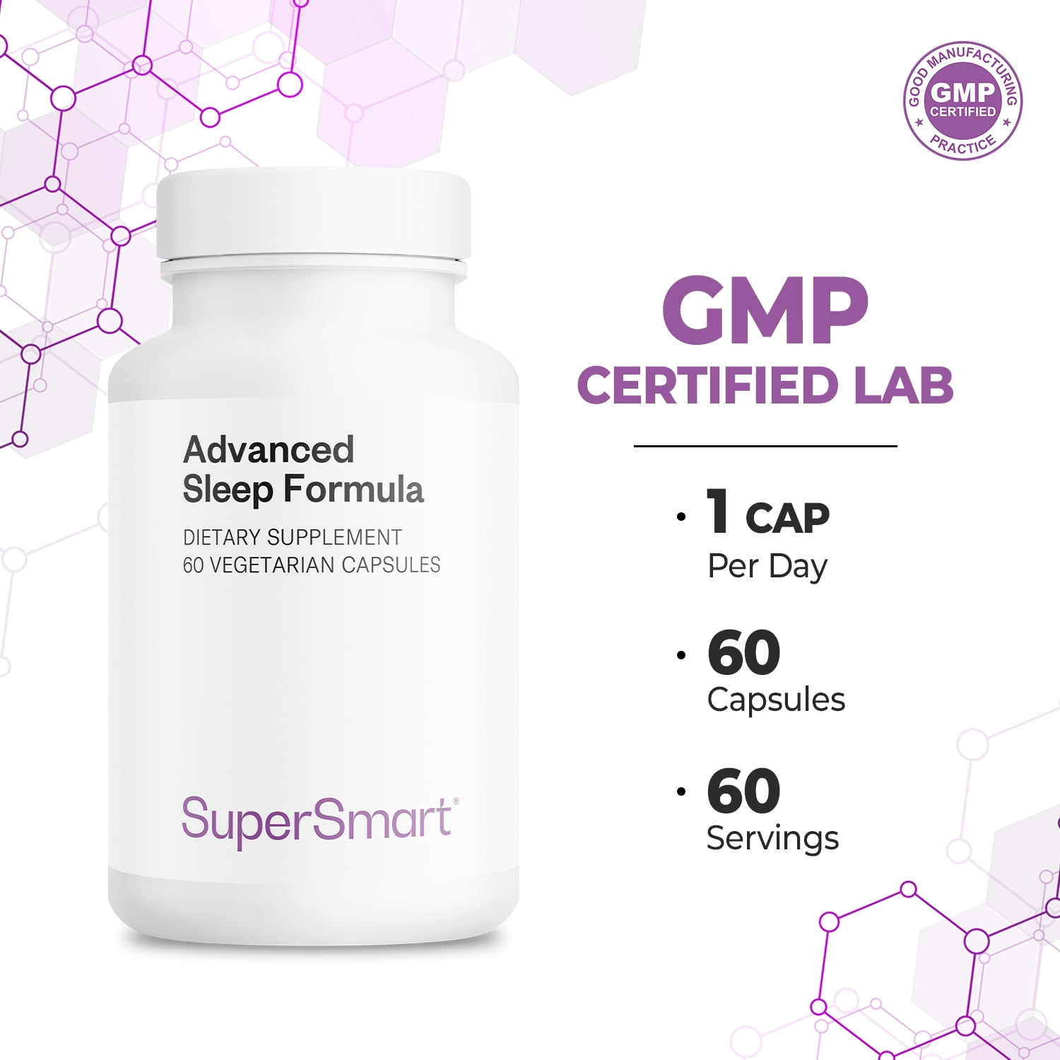 SuperSmart - Advanced Sleep Formula - with Melatonin, Valerian Root - Sleep Aid Supplement | Non-GMO & Gluten Free - 60 Vegetarian Capsules