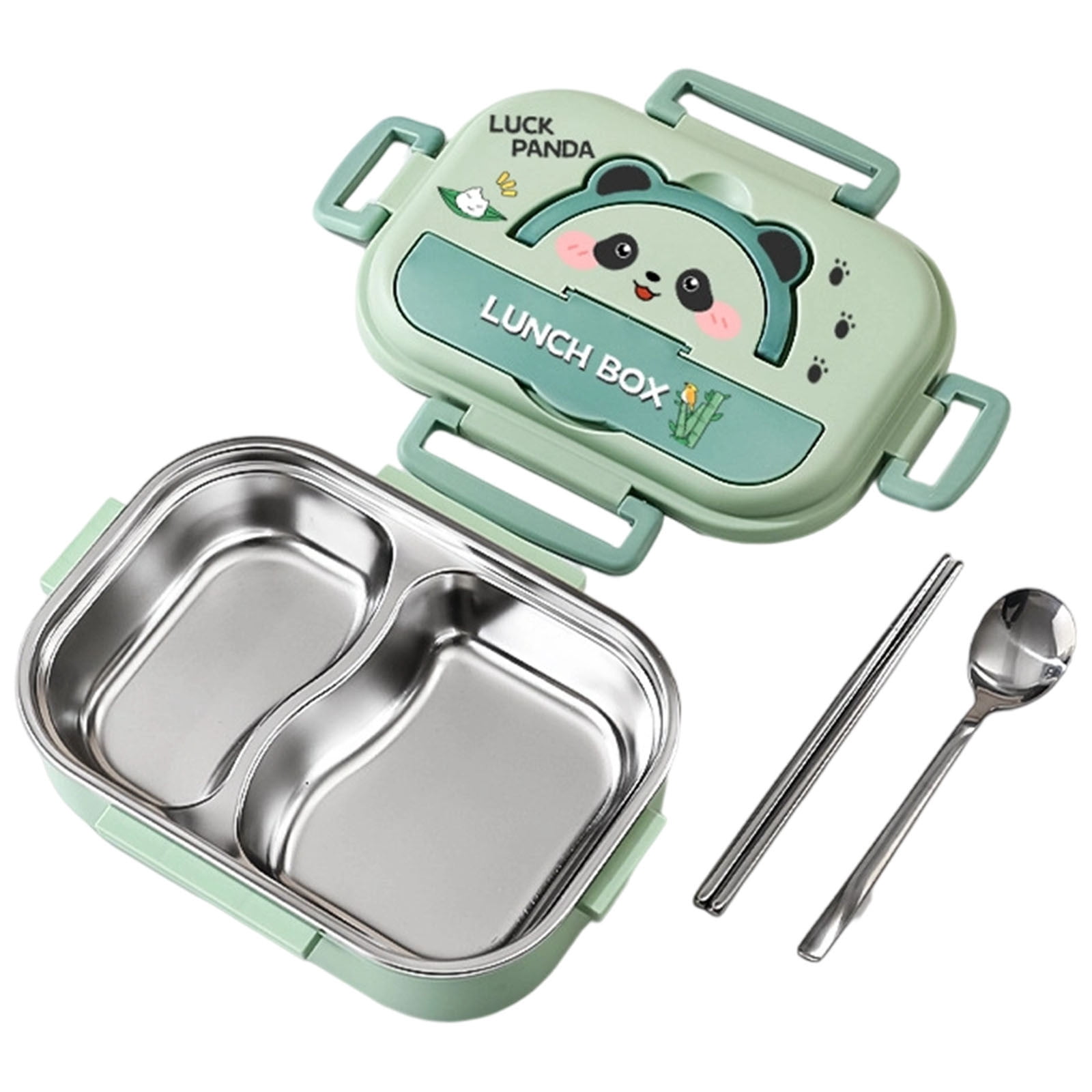 Stainless Steel Kids Lunch with Compartments Leak Proof Bento Container for School Travel Reusable Durable Tableware Includes Spoon and Chopsticks