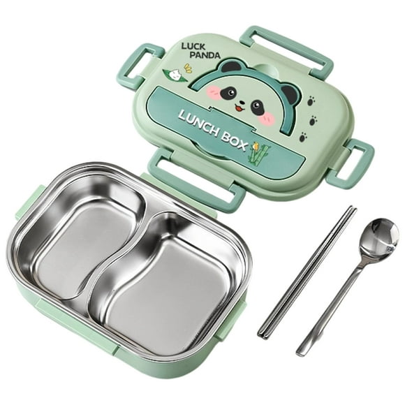 Boîte à Lunch pour Enfants en Acier Inoxydable avec Compartiments, Récipient Étanche pour École et Voyage, Vaisselle Incluant Cuillère et Baguettes