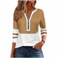 thumbnail image 2 of thefmos Women Plus Size V Neck 3/4 Sleeve Zipper Color Block Pullover Tops for Fall Winter Cute Trendy Casual Basic Tshirt Solid Comfy Blouses Everyday Business Work Clothes, Brown 3XL, 2 of 6