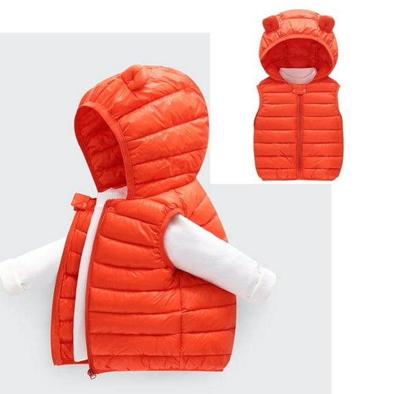 Vest for Girls Orange Puffer Vest Cute Bear Ears Jackets with Pockets Sleeveless Lightweight Puffer Jacket Boys Winter Jacket 3T Girls Clothes