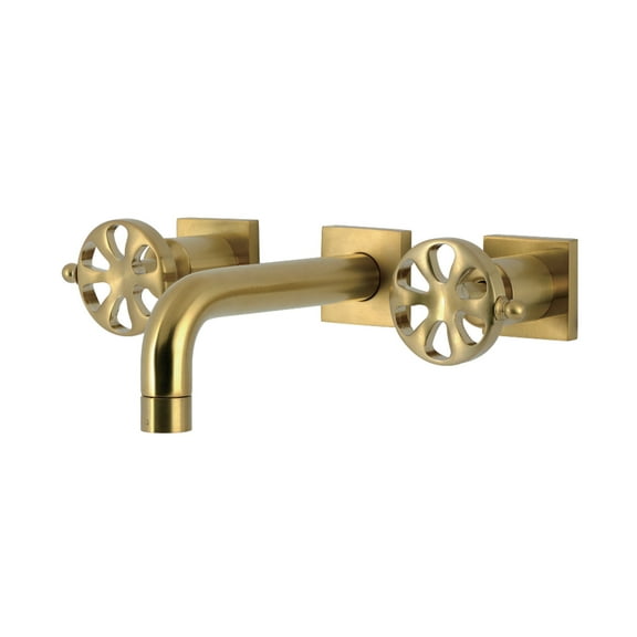 Kingston Brass KS6127RX Belknap Double-Handle Wall Mount Bathroom Faucet, Brushed Brass