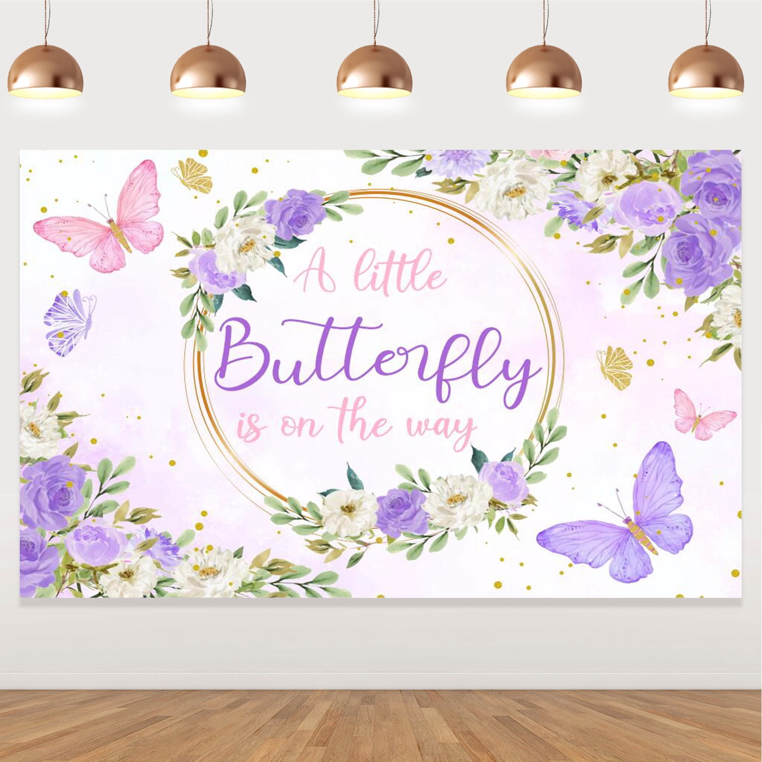 Purple Butterfly Baby Shower Backdrop Decorations for Girl, 3.2*4.9ft A