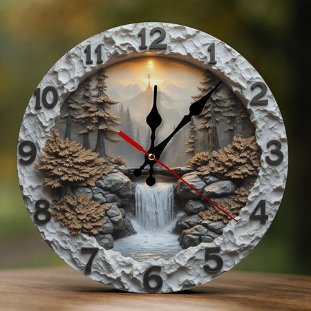 Wall Clock Decorative Rustic Waterfall Forest A Print 2 D Vintage Wall Clocks Battery Operated