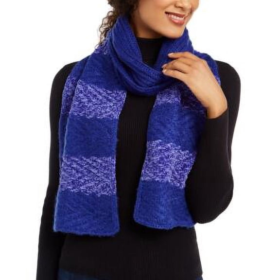 MSRP $45 Inc Chenille Striped Arrow-Stitch Muffler Scarf Blue One Size