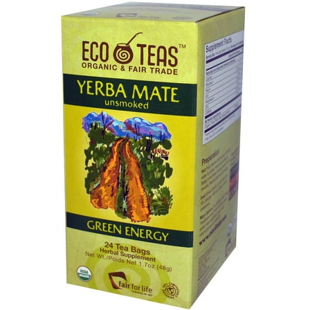 Eco Teas Organic Yerba Mate Unsmoked Green Energy, 24-Tea Bags