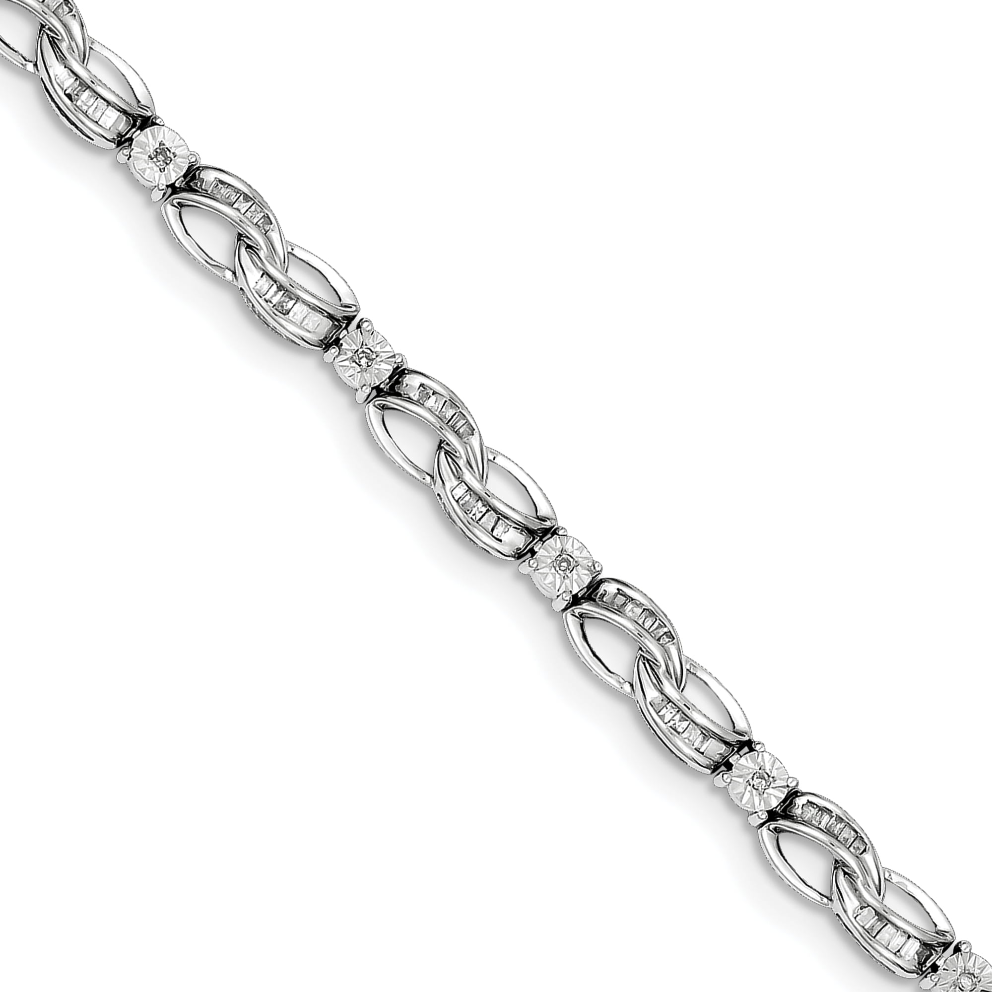 Sterling Silver Rhodium-plated Diam Fancy Bracelet