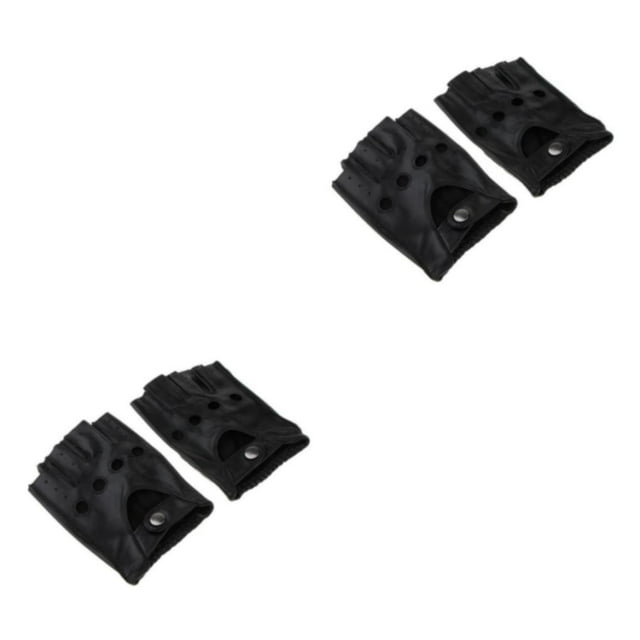 Dalazy Vintage Retro PU Leather Men s Fingerless Driving Cycling Gloves Black Button L 2Set