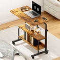 thumbnail image 1 of SogesPower Adjustable Side Table on Wheels,Mobile Desk with Two Storage Compartments,USB Ports,Sockets,Brown, 1 of 12