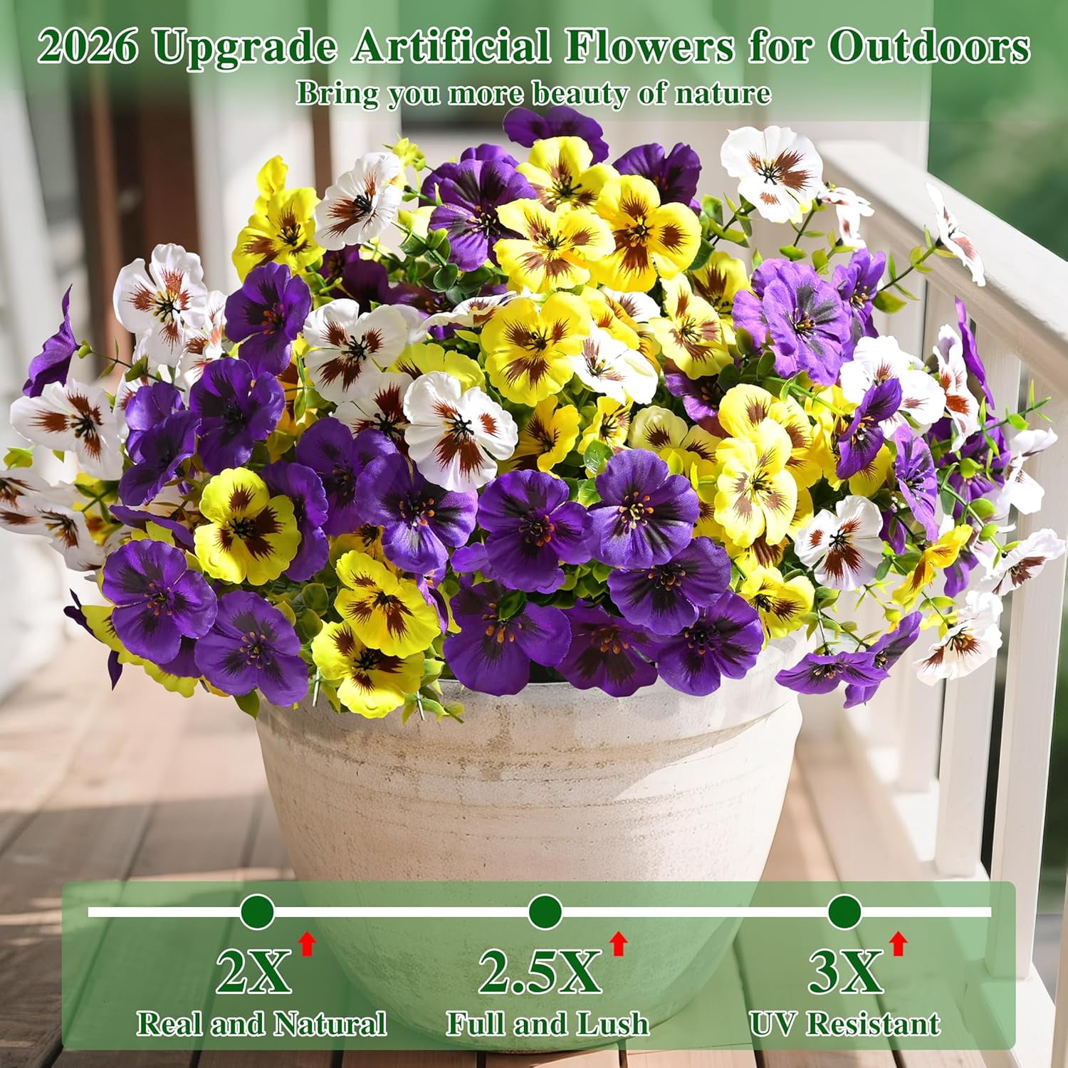 Waipfaru 20 Bundles Artificial Pansy Flower for Outdoor, UV Resistant Faux Pansies Plants,Realistic Silk Fake Flowers for for Front Porch,Basket,Garden Decor