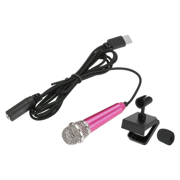1 Pcs Mini Microphone, Mini Mic Tiny Microphone Phone Type C Mic Small Microphone with Bracket, Sponge Cover for Record Phone Voice, Hot Pink