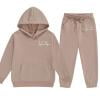 Virmaxy Solid Color Dynamic Warmth Set Heartbeat line Heart Print Long Hooded Sweatshirt And Sweatpants Casual Sports With Fleece-lined for 3.3'-5.3',Beige