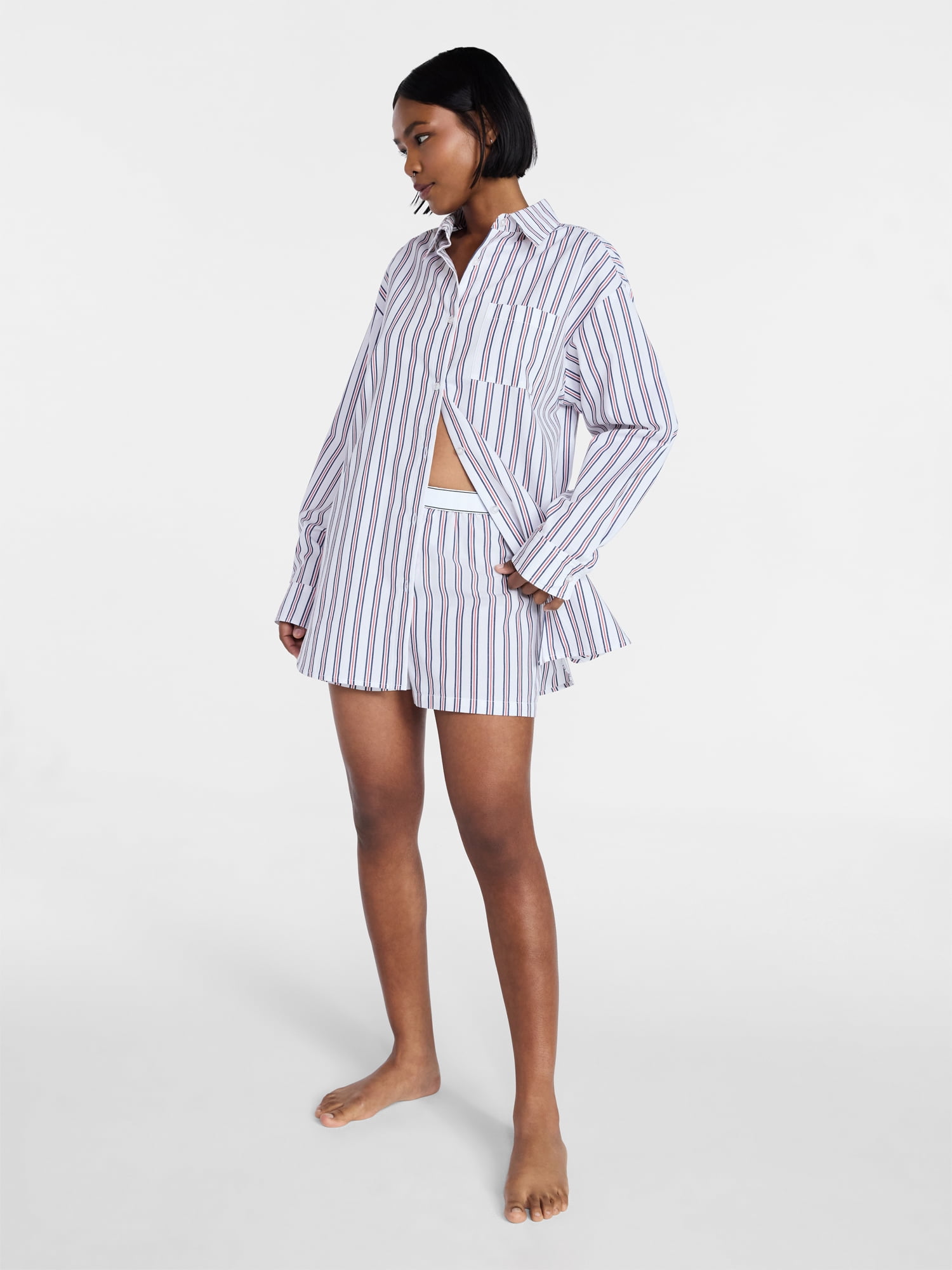 No Boundaries Sleepwear Button Shirt with Long Sleeves, Women's XS-XXL