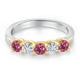 thumbnail image 3 of Gem Stone King 10K Two Tone Gold Pink Tourmaline and White Moissanite Wedding-Bands Ring for Women | 0.77 Cttw | Round 3.5MM | Gemstone October Birthstone | Size 8, 3 of 7