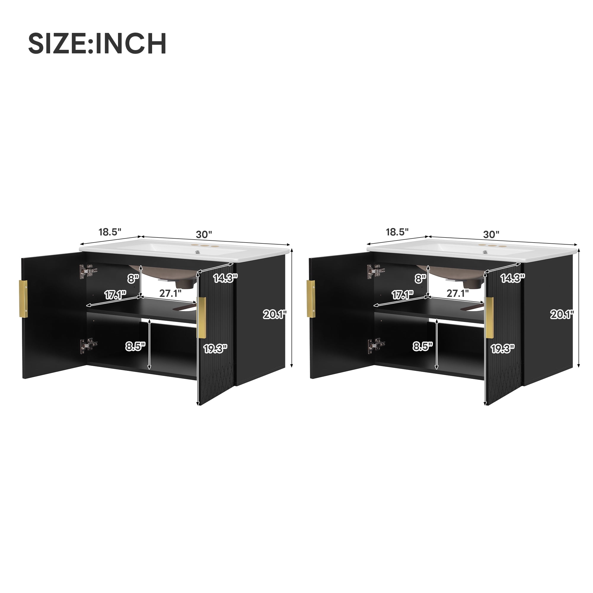 Euroco 60" Vintage Bathroom Vanity with Ceramic Sink, with 3 Holes Single Ceramic Sink, Bathroom Storage Vanity Cabinet with 2 Soft Closing Doors
