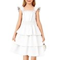 thumbnail image 1 of Vestido Arshiner para niñas con mangas onduladas para verano de 6 a 7 años, blanco, 1 of 7