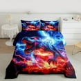 thumbnail image 2 of Homewish Cute Dinosaur Dino Queen Comforter Set,Wild Animal Bedding Sets,Orange Blue Lightning Bedding Comforter Set For Kids,Luxury Bedroom Decor Reversible,3-Piece, 2 of 8
