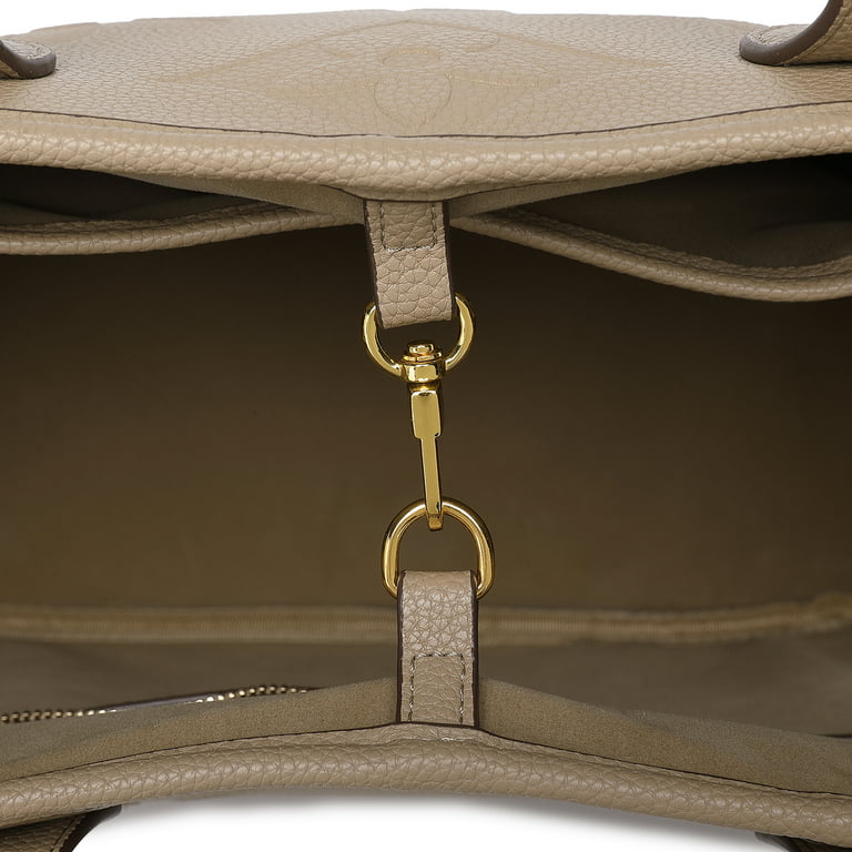 Mila Kate Top Handle Tote Bags for Women Designer Inspired Shoulder Handbags.  Embossed Flower Shape Beige Color. MediumSize: 13.5 x 10.3 x 5.5 Inches. 