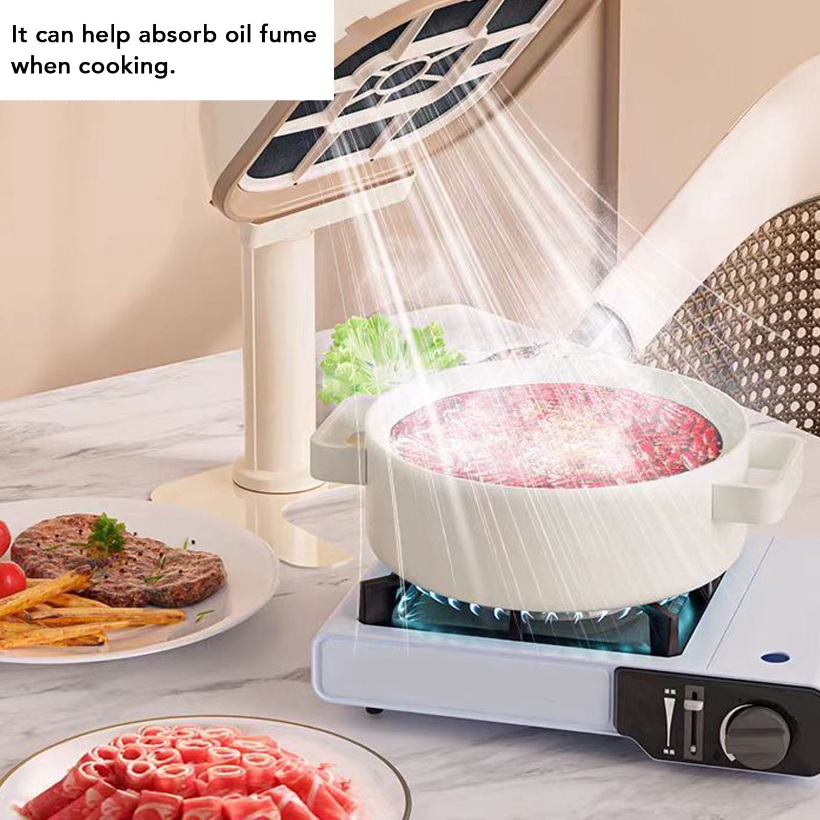 Yajisi Portable Desktop Range Hood, Mini Kitchen Exhaust Fan with 3300RPM Strong Suction, Low Noise USB Powered Small Cooker Hood for Indoor BBQ, Hot Pot and Camping, 9.4 x 9.4 x 7.1 inches