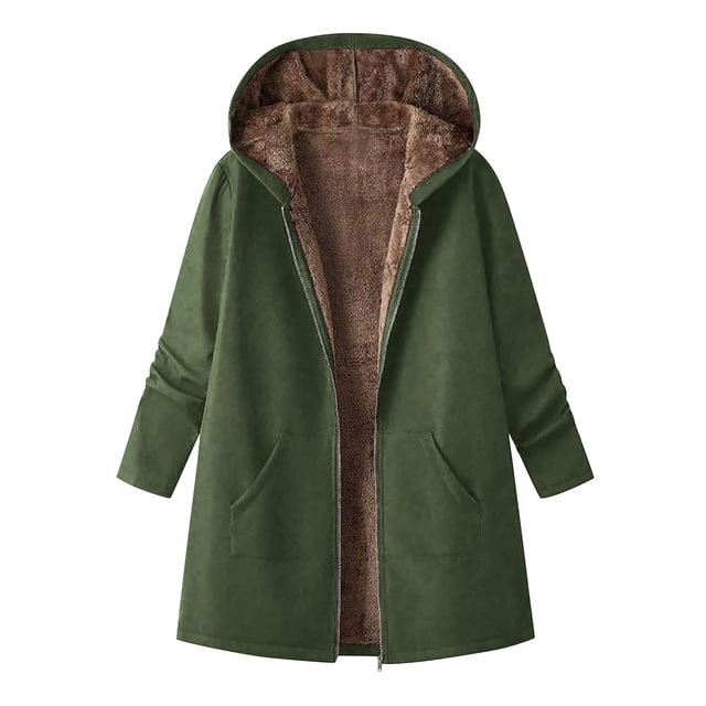 HAiming Womens Fleece Lined Long Hooded Jacket Oversized Zip up Coat Fall Winter Trendy Tops with Pockets