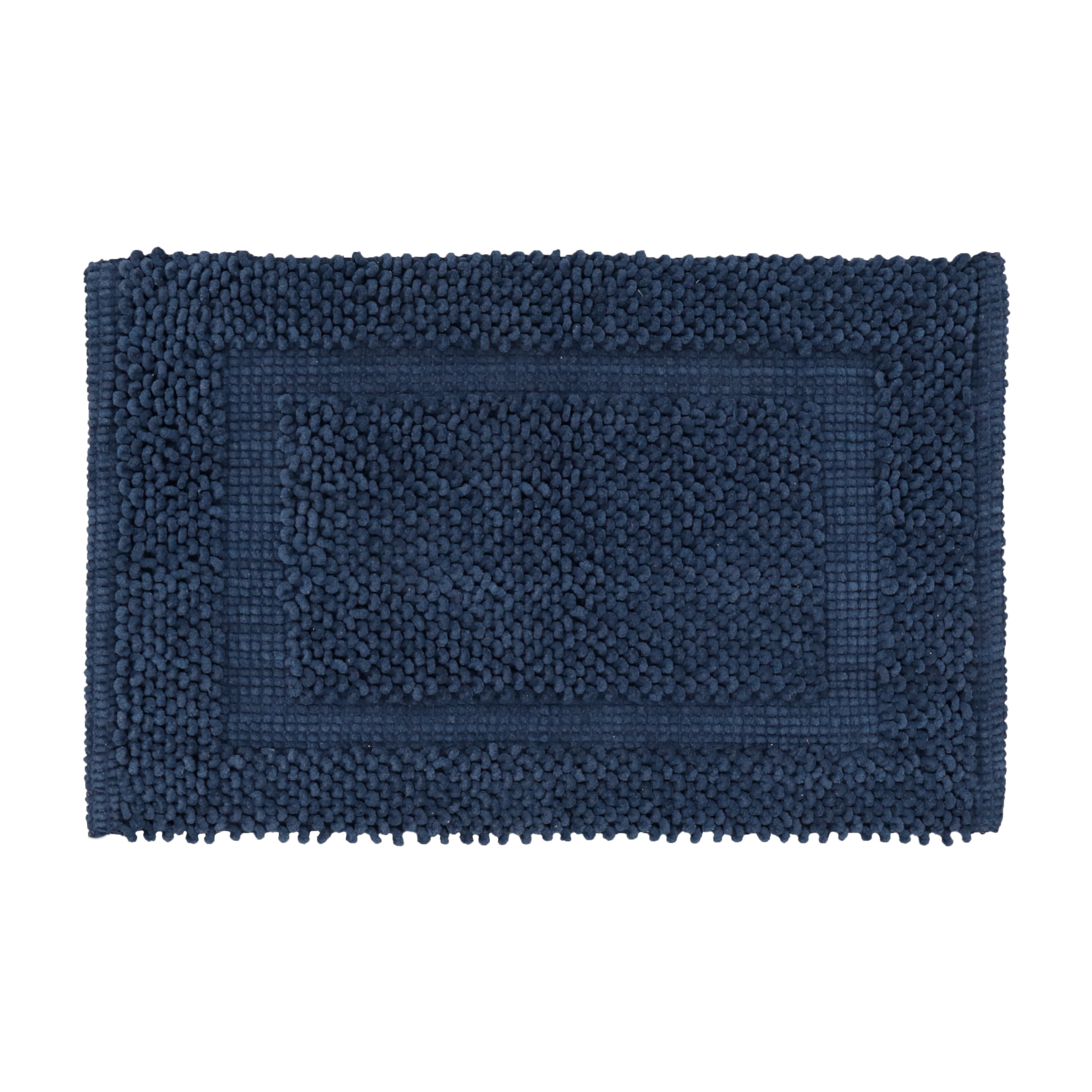 Jean Pierre New York Sophie Border 100% Cotton Bath Mat - Non-Slip Bath Rug - Midnight Navy - 20" x 32"