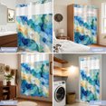 thumbnail image 7 of No Hook Shower Curtain, Blue Green Geometric Shower Curtains for Bathroom with See Through Top Window, Stained Glass Abstract Chic Art Waterproof & Washable Bath Curtain Long 72"x78", 7 of 7