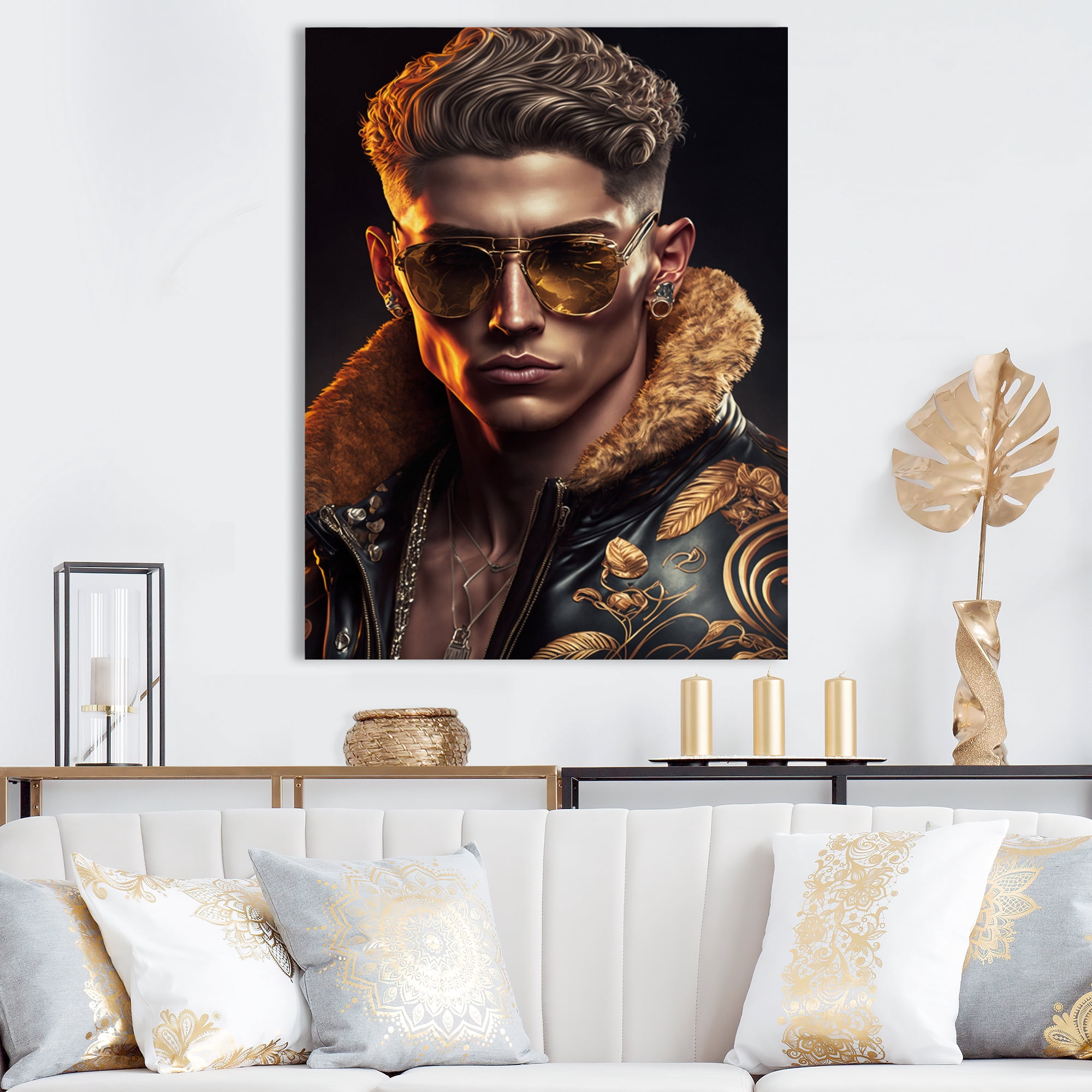 Designart Fashion Muscular Man With Sun Glasses I Canvas Wall Art