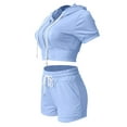 thumbnail image 2 of qILAKOG Women 2 Piece Outfits Lounge Matching Sets Casual Tracksuit With Short-Sleeved Zipper Hoodie And Casual Drawstring Shorts 2 Piece Lounge Set, XS&Blue, 2 of 5
